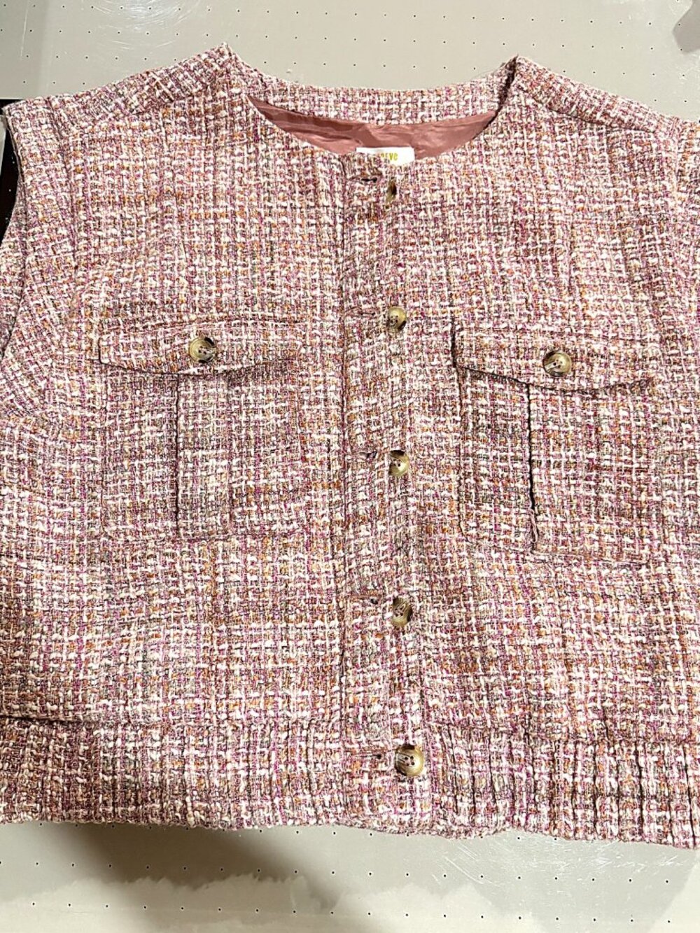 Maeve by Anthropologie Pink Tweed Button-Front Vest Large